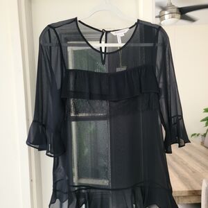 BCBGeneration Black Sheer Ruffle Blouse